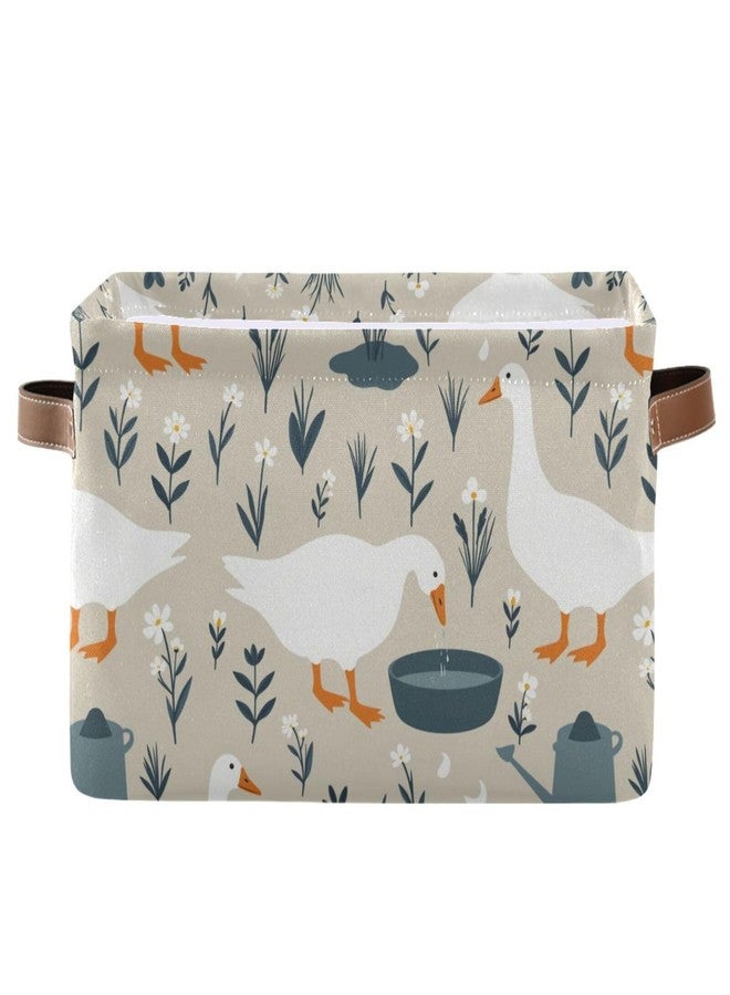 Aslsiy Storage Basket Cute Goose Nursery Bins Doodle Flowers Baby Box Canvas Clothes Shelf Basket Laundry Hamper Gift Baskets for Home Closet 1 Pcs - Image 1